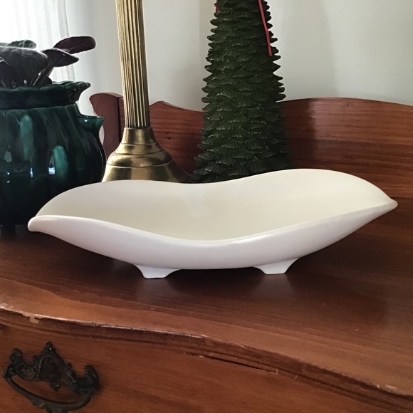 Large Vintage McCoy Footed Bowl Wavy Pedestal Plate Pottery Art Deco MCM - Picture 2 of 16